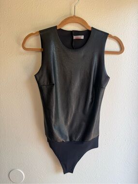 Commando Black Faux Leather Sleeveless Bodysuit